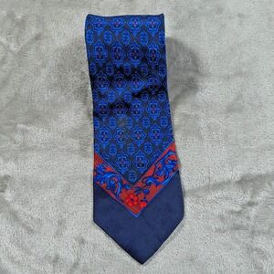 Vintage Gianni Versace Tie Blue Red Floral Geometric Medallion Silk 57x4 Spain